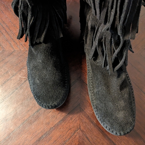 Fringe black suede tall boots 9 - Picture 3 of 8